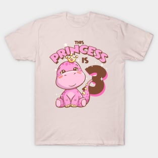 This Princess is 3 Girls 3th Birthday Pink Dinosaur Party T-Shirt